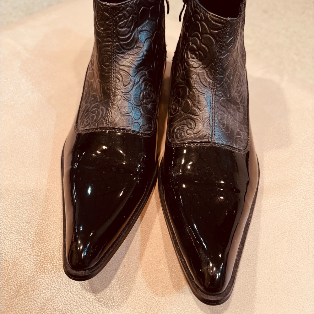 Elegant Black Embossed Leather Ankle Boots